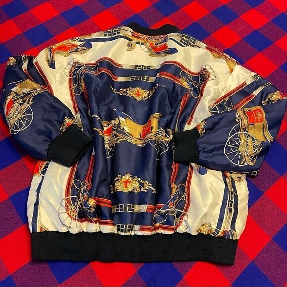 VTG 80s Paris Equestrian Carriage Satin Bomber Jacket S/M/L/XL - Picture 9 of 9